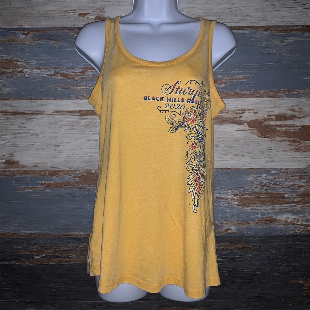 Harley Davidson Stergis Black Hills 2020 yellow rhinestones tank top medium M